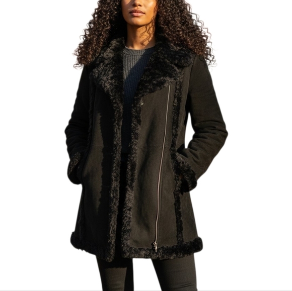 Wilsons Leather Jackets & Blazers - VTG Y2K Wilsons Leather Maxima Suede Leather Black Jacket Faux Shearling Sz L